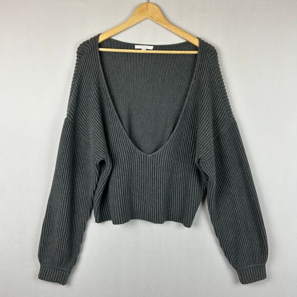 Lunya Ribbed Sweater Grey Heather Cozy Cotton Silk Reversible Women's Size S - Picture 1 of 9